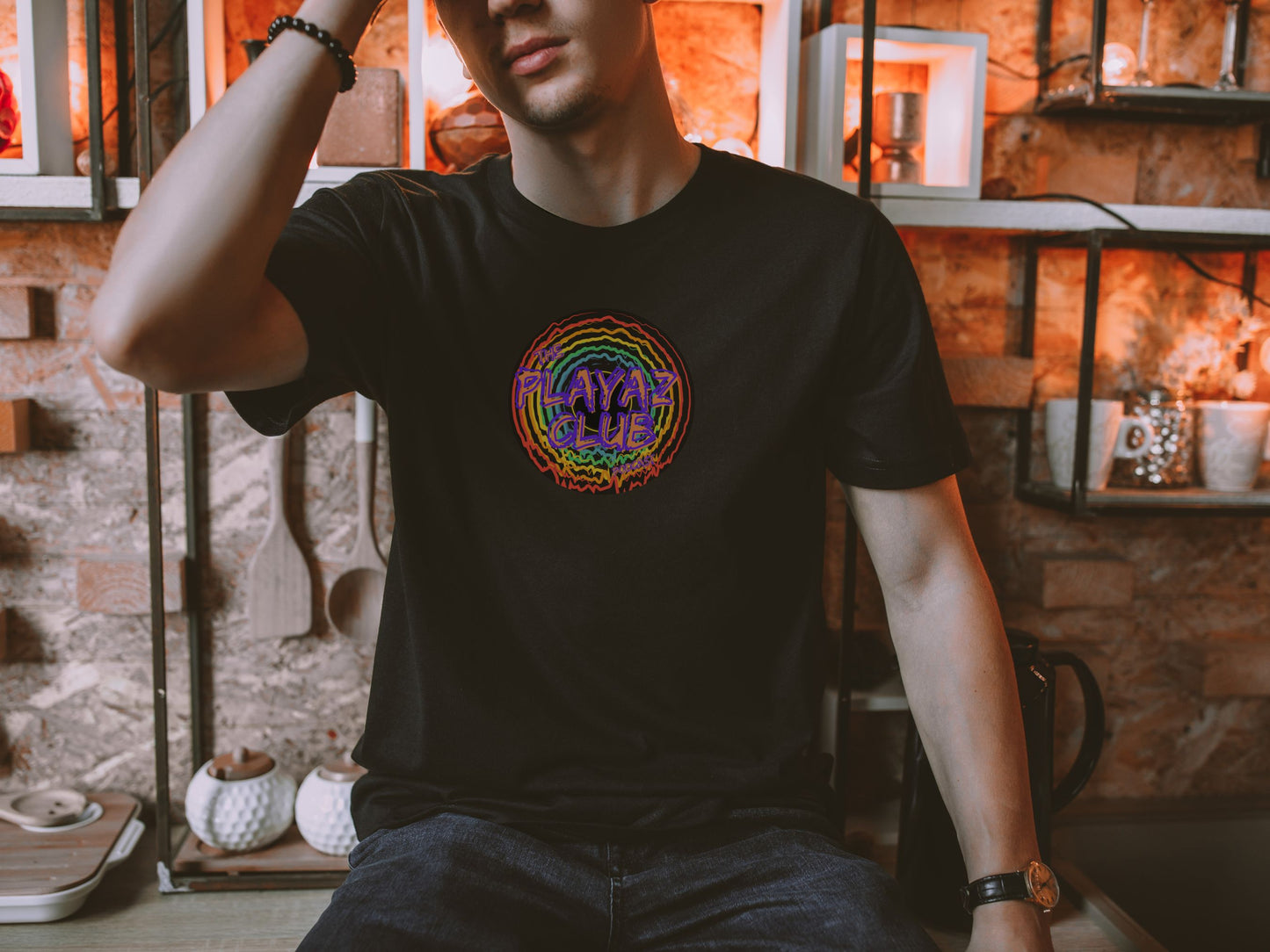 Electric Groove Tee – The Playaz Club Podcast Collection –Groovy Letters Design