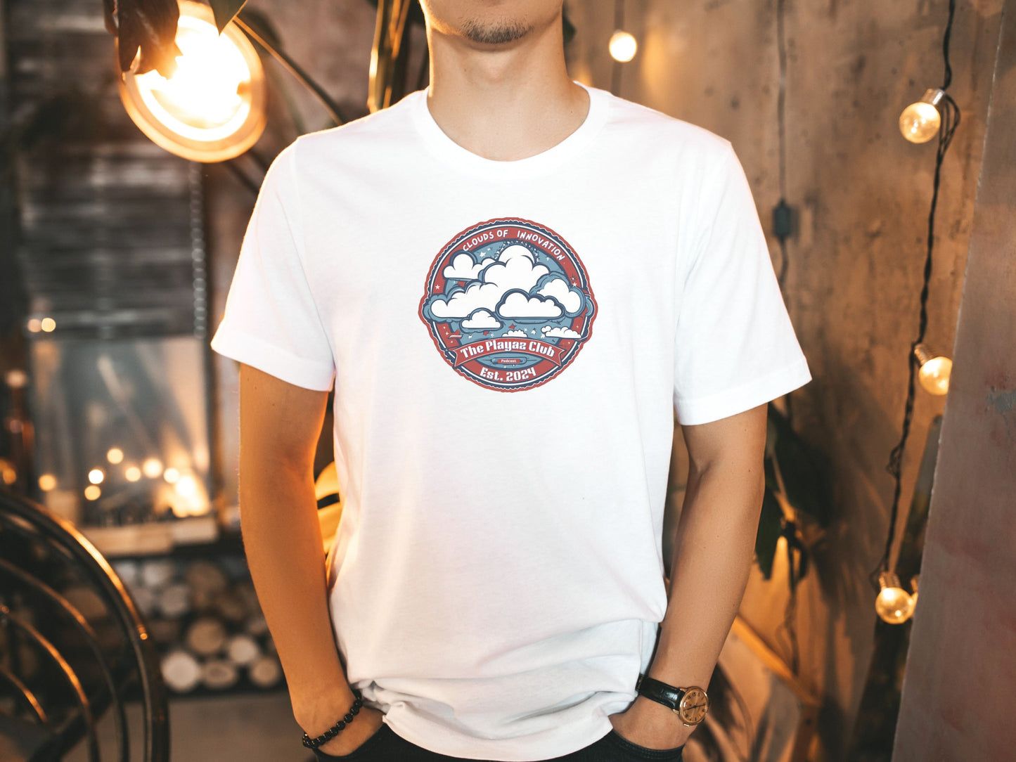 Inspirational Cloud Art Tee – Clouds of Innovation by The Playaz Club Podcast T-shirt – Creative Inspiration for Artists and Thinkers