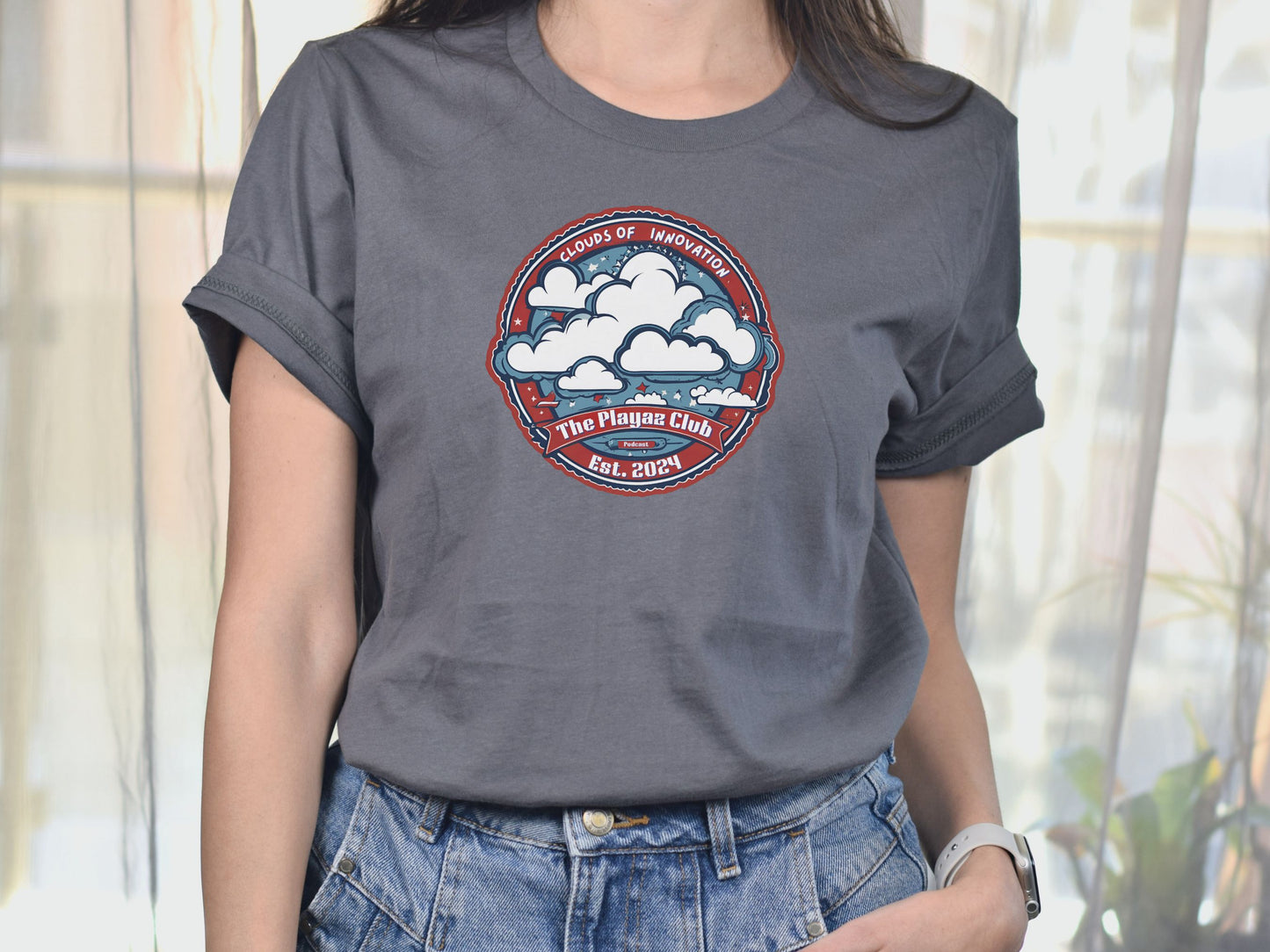 Inspirational Cloud Art Tee – Clouds of Innovation by The Playaz Club Podcast T-shirt – Creative Inspiration for Artists and Thinkers