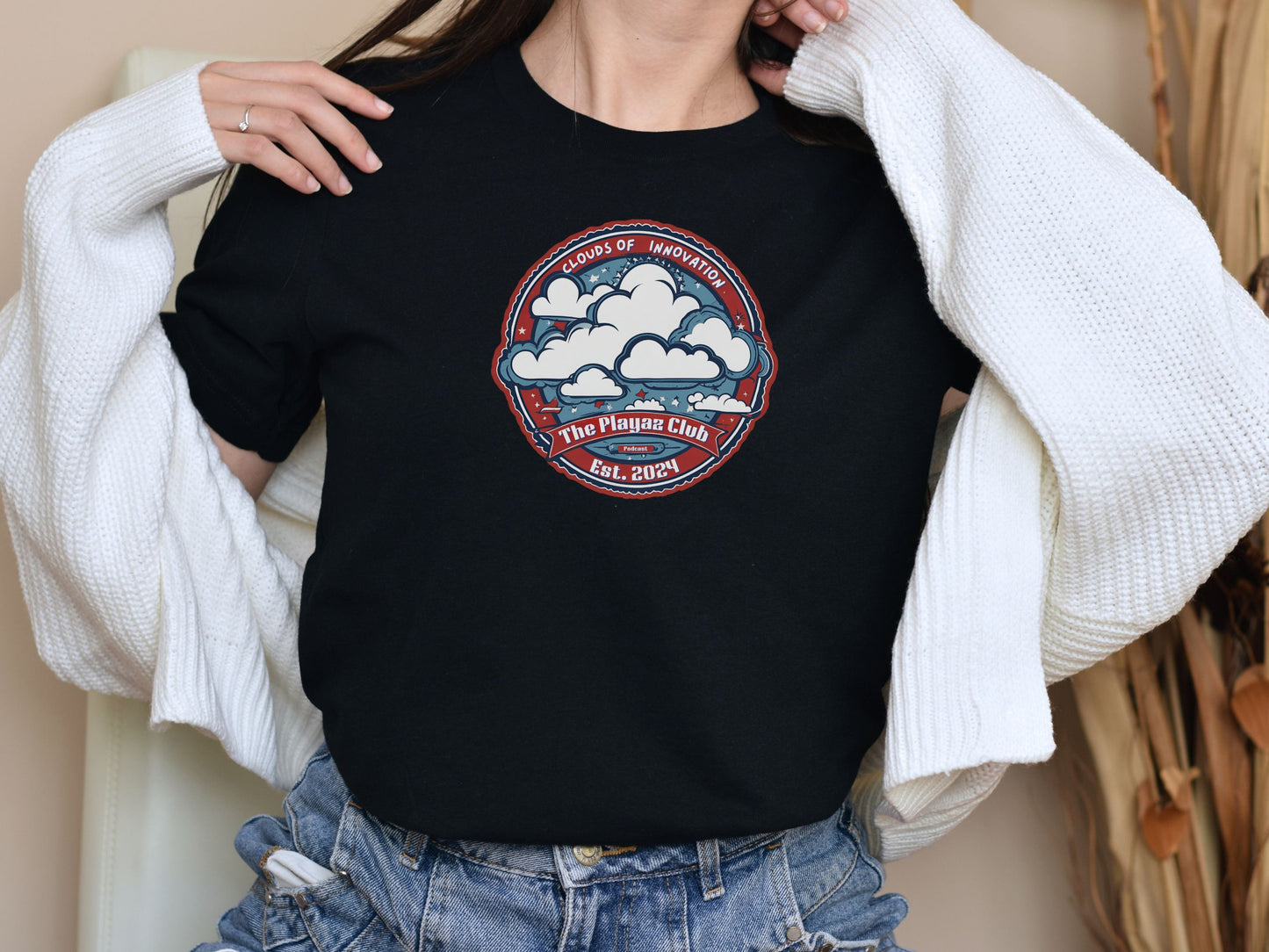 Inspirational Cloud Art Tee – Clouds of Innovation by The Playaz Club Podcast T-shirt – Creative Inspiration for Artists and Thinkers