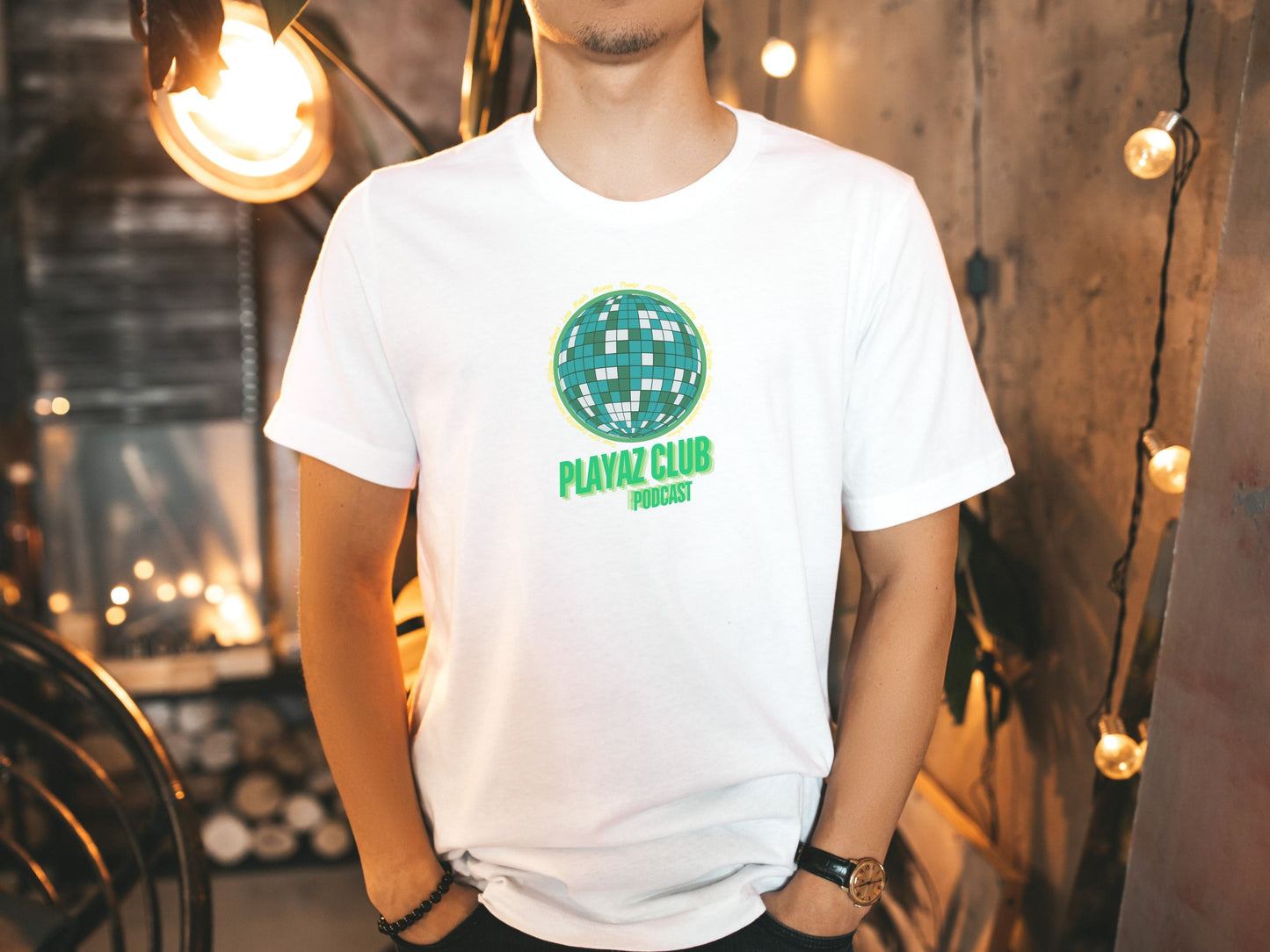 Global Encouragement Tee – The Playaz Club Podcast Collection – Futuristic Disco Ball Dance